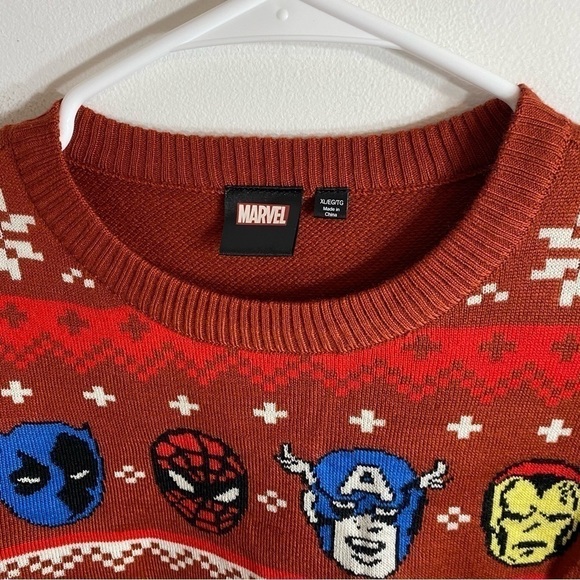 Marvel Ugly Christmas Sweater NWT XL Spider-Man Captain America Iron Man Red - Picture 3 of 5